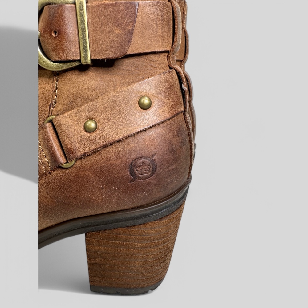 BØrn Brown Leather Buckle Strap Block Heel Ankle Boots US 6 - Picture 8 of 14